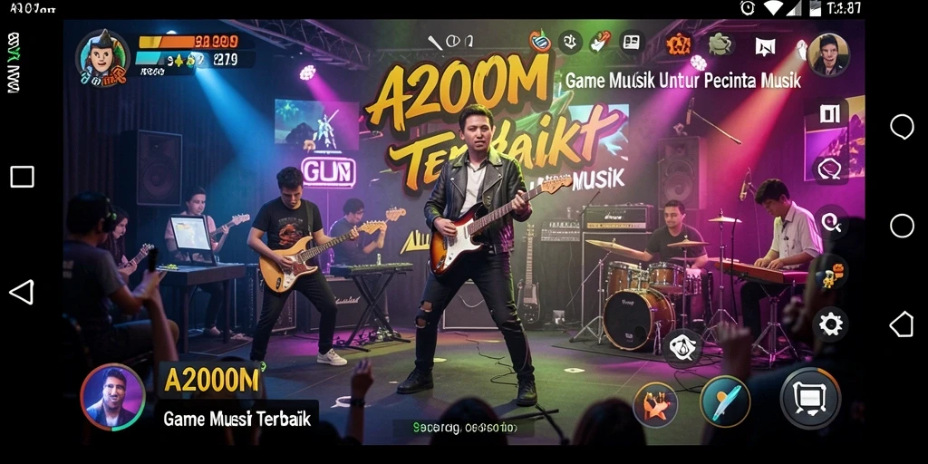 Screenshot A200M menampilkan gameplay penuh warna dan interaktif dalam lagu.