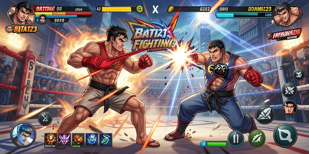 Screenshot menampilkan aksi intense dalam game Fighting BATA123.