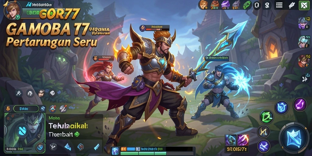 Screenshot GACOR77 menampilkan aksi pertarungan seru dalam gameplay MOBA.