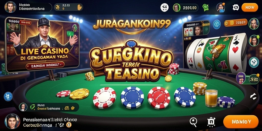 Screenshot gameplay JURAGANKOIN99 dengan dealer live dan interaksi pemain.