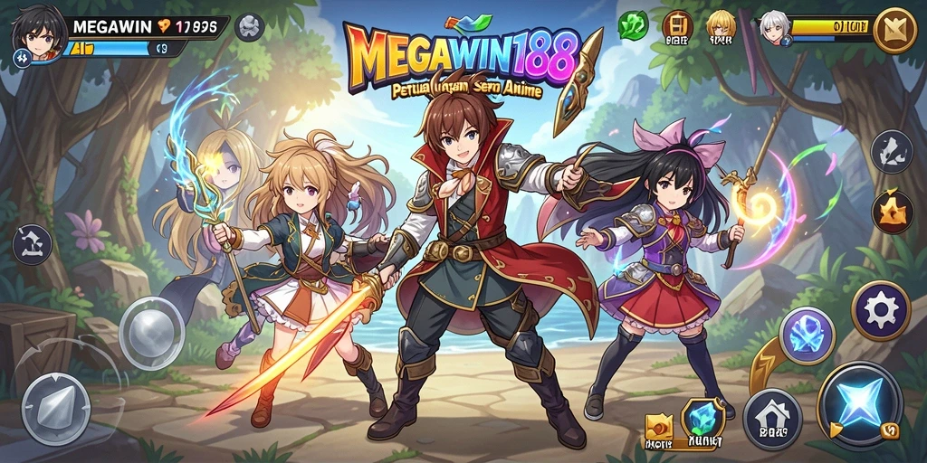 Screenshot gameplay MEGAWIN188 yang menampilkan aksi seru karakter Anime.