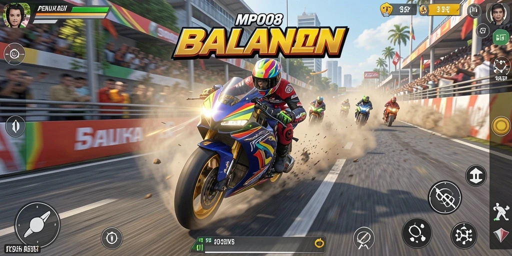 Tampilan gameplay balapan motor yang mendebarkan.