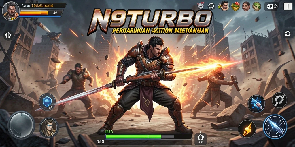 Tampilan gameplay N9TURBO yang penuh aksi dan adrenalin.