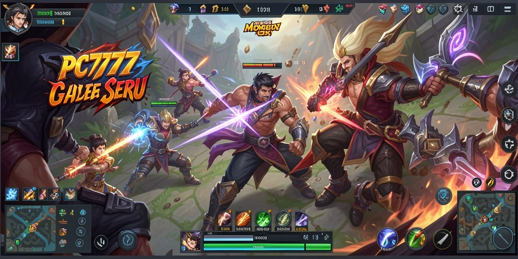 Screenshot menunjukkan aksi pertempuran intens dalam game MOBA.
