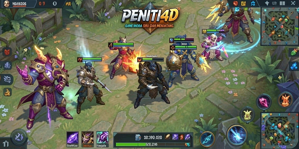 Tampilan seru dari gameplay MOBA PENITI4D saat bertarung.
