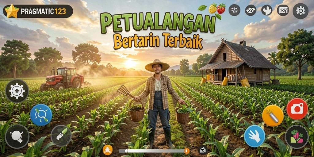 Screenshot gameplay <strong>PRAGMATIC123</strong> menampilkan ladang penuh tanaman hijau yang subur.