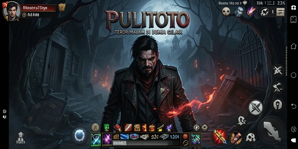 Tampilan gameplay seram di PULITOTO dengan suasana mencekam.