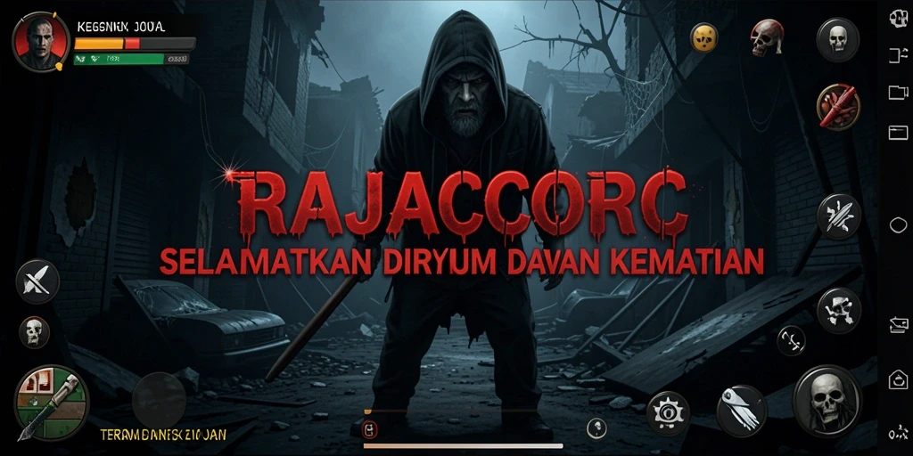 Tampilan gameplay menegangkan RAJACORC dengan suasana horor yang mencekam.