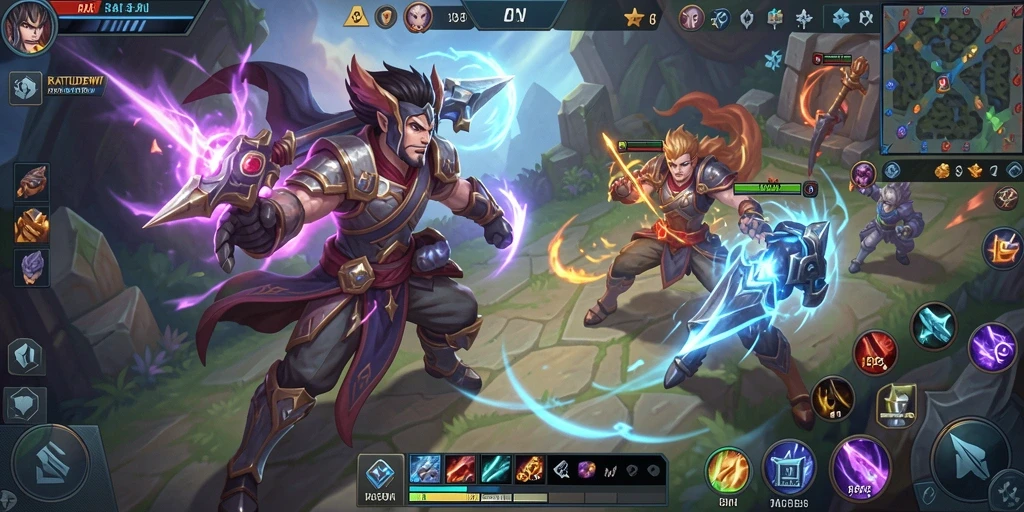 Screenshot gameplay MOBA yang menampilkan aksi seru di RATUDEWI.
