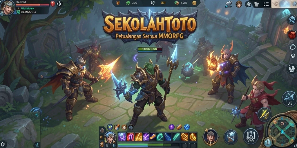 Screenshot gameplay <strong>SEKOLAHTOTO</strong> yang menunjukkan pertempuran epik dalam MMORPG.