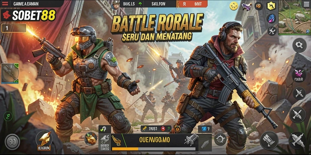 Screenshot menampilkan gameplay menarik dan intens dalam SOBET88 Battle Royale.