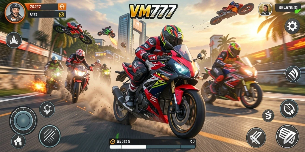 Tampilan gameplay seru dari balapan motor di VM777.