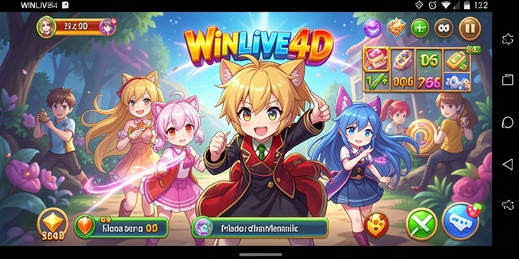 Tampilan gameplay <strong>WINLIVE4D</strong> yang menawan dengan karakter anime yang dinamis.